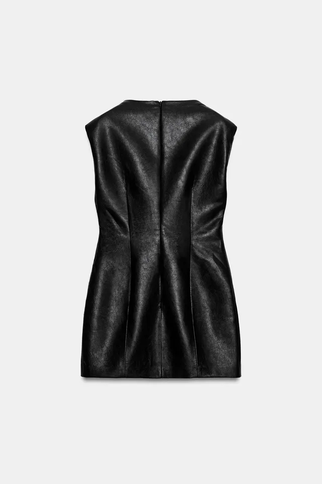 LEATHER EFFECT SHORT DRESS WITH SHOULDER PADS – image 7