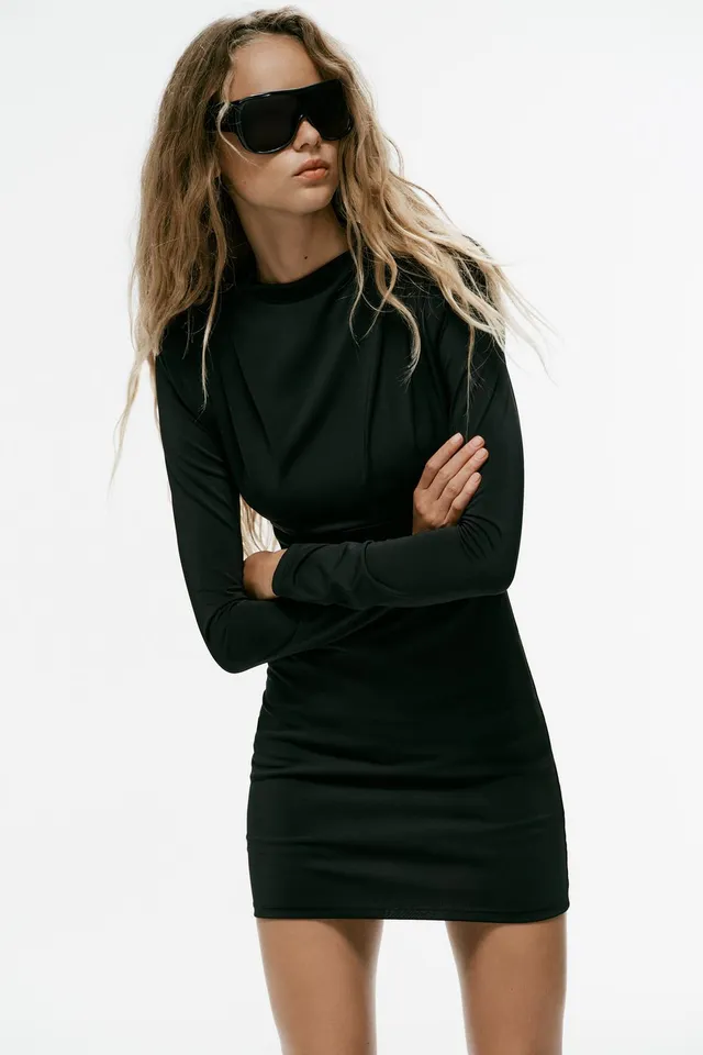 PLEATED MINI DRESS WITH SHOULDER PADS – image 3