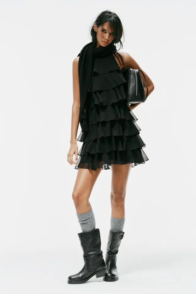 HALTER MINI DRESS WITH RUFFLES