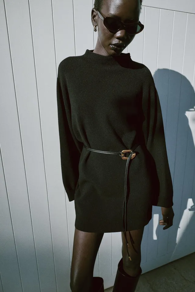 SHORT KNIT DRESS WITH BELT – image 2