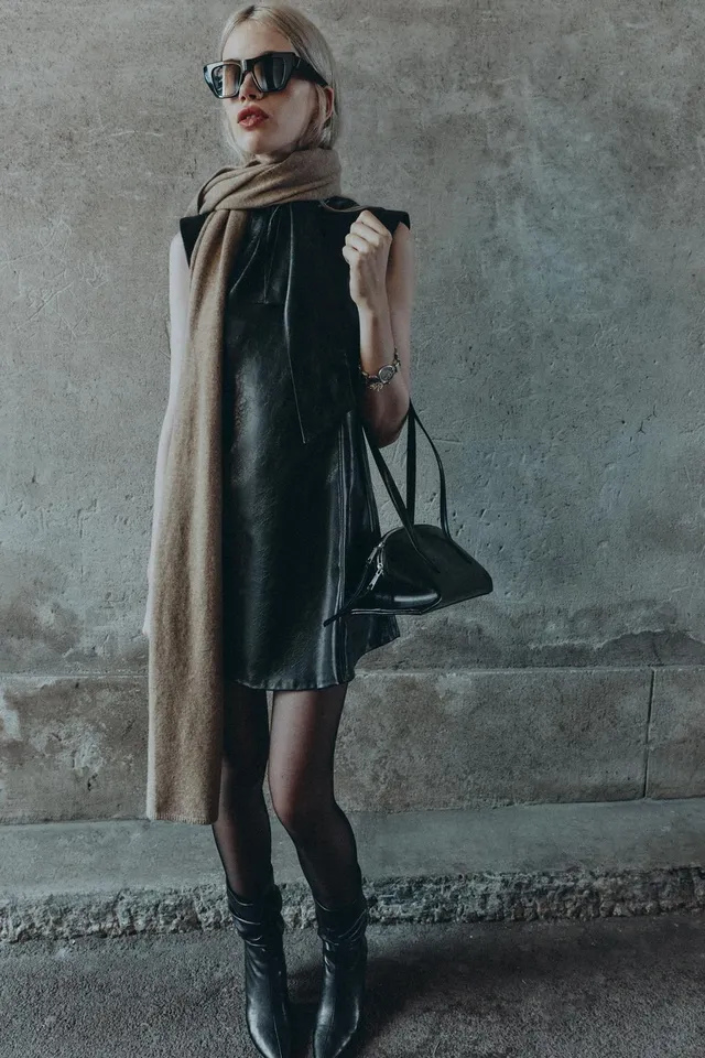 LEATHER EFFECT MINI DRESS