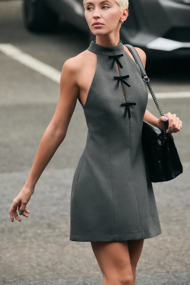 MINI HALTER DRESS WITH BOWS – image 2