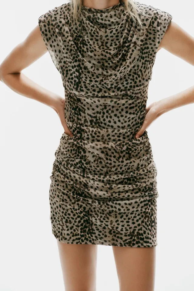 ANIMAL PRINT DRAPED TULLE DRESS – image 3