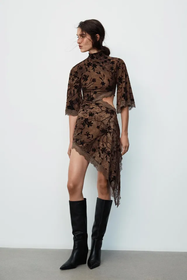 FLOCKED MINI DRESS WITH OPENING