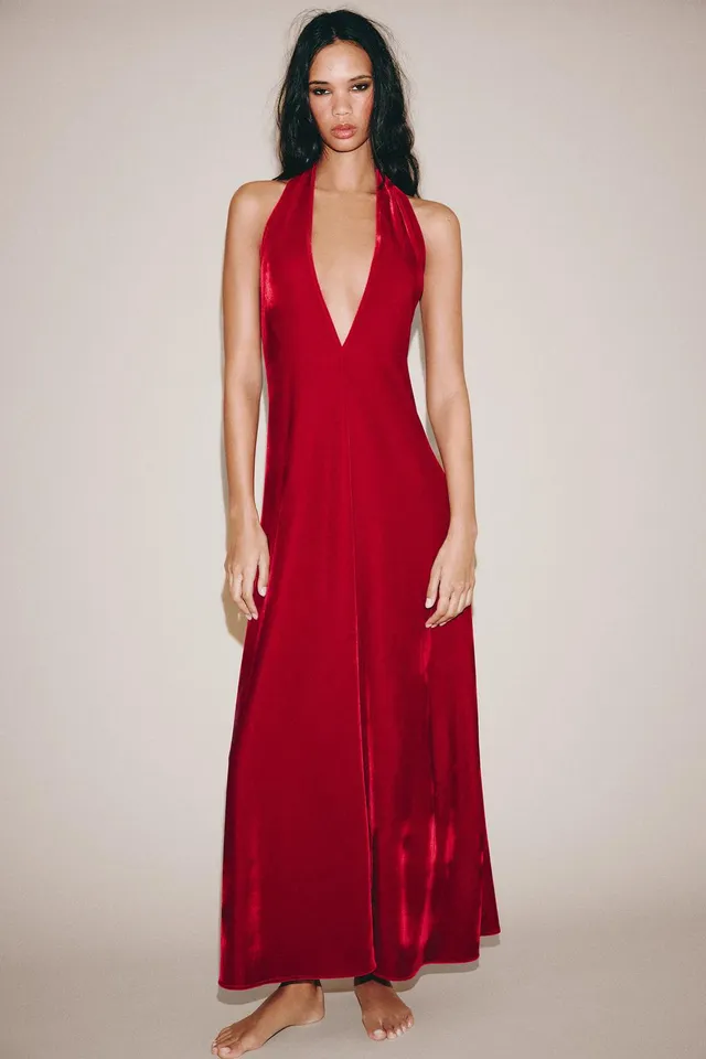 VELVET HALTER DRESS