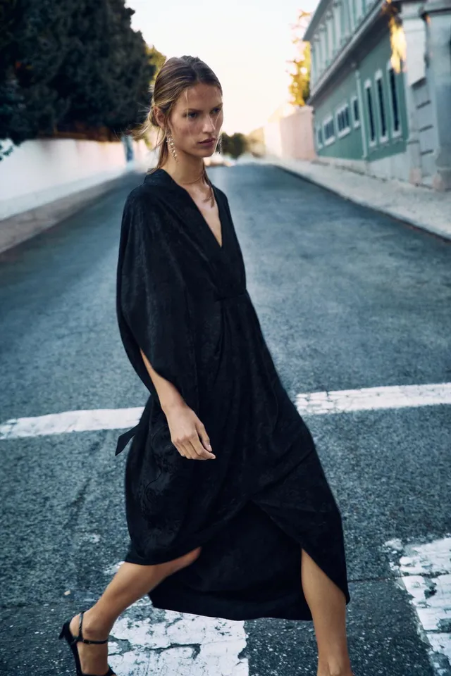 LONG FLORAL JACQUARD DRESS