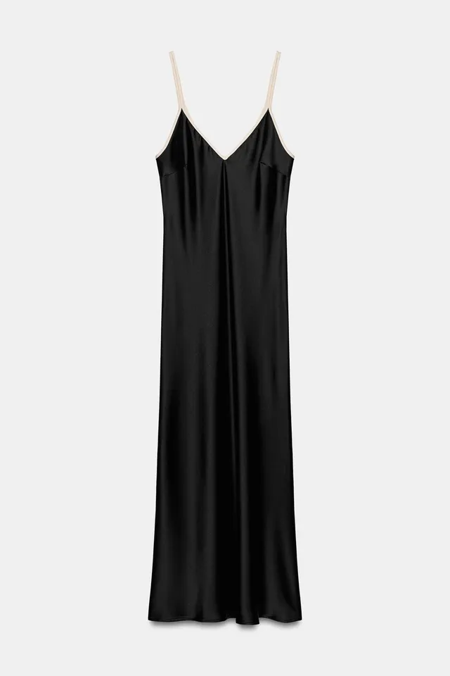 SATIN MIDI DRESS WITH CONTRAST TRIMS – image 5