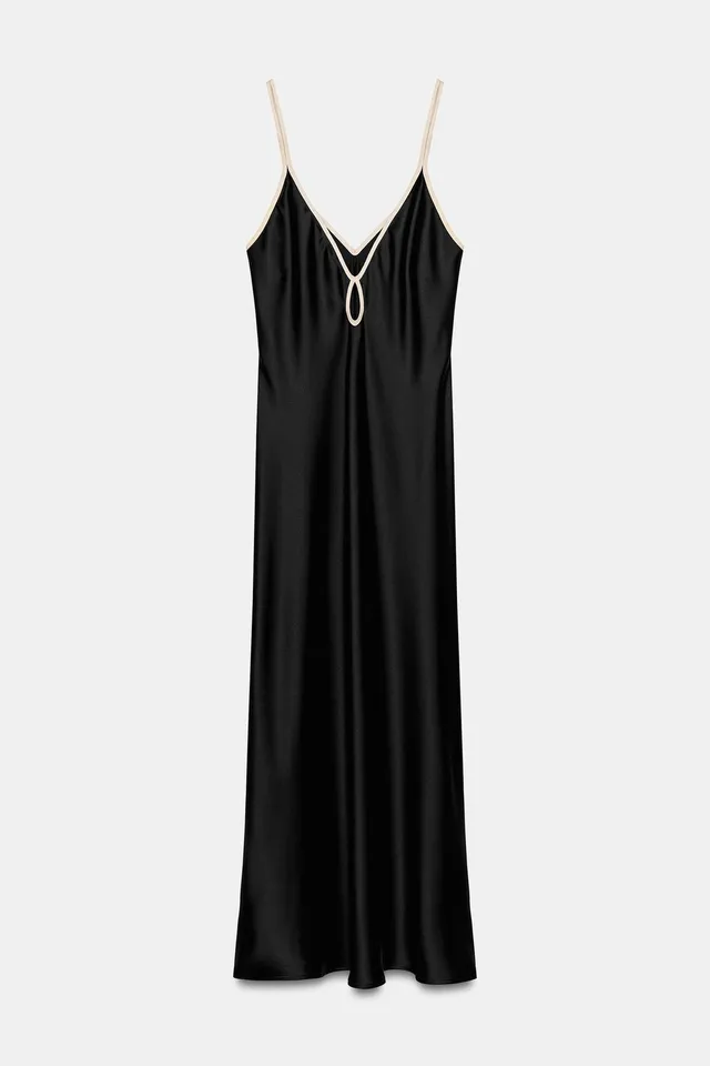 SATIN MIDI DRESS WITH CONTRAST TRIMS – image 6