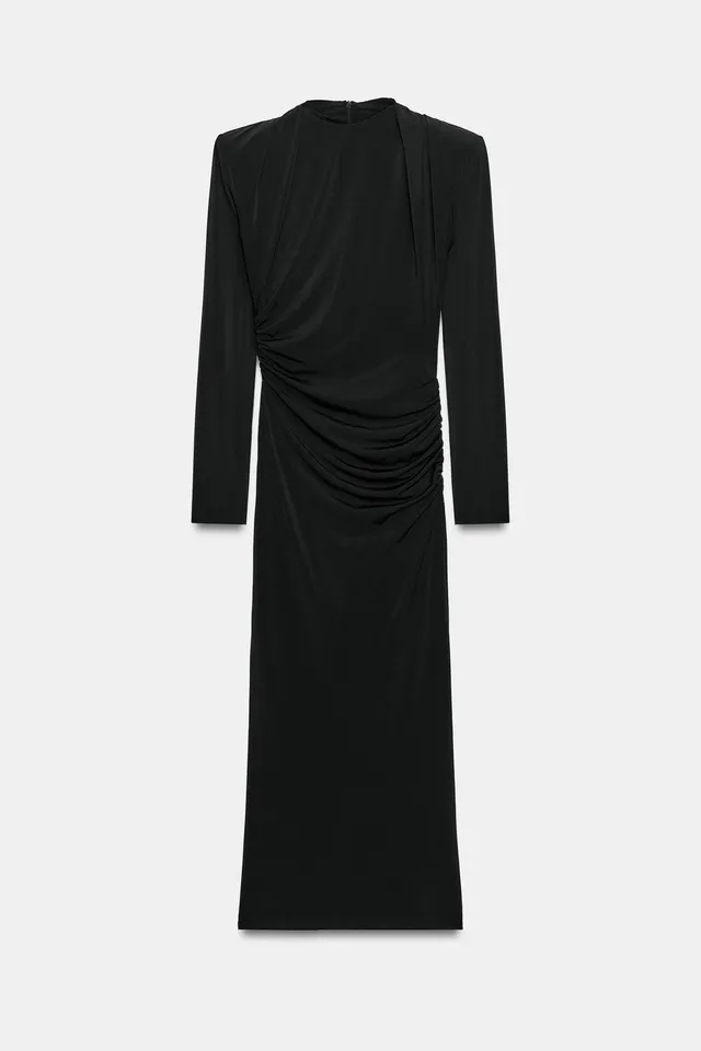 DRAPED MIDI DRESS WITH SHOULDER PADS – image 4