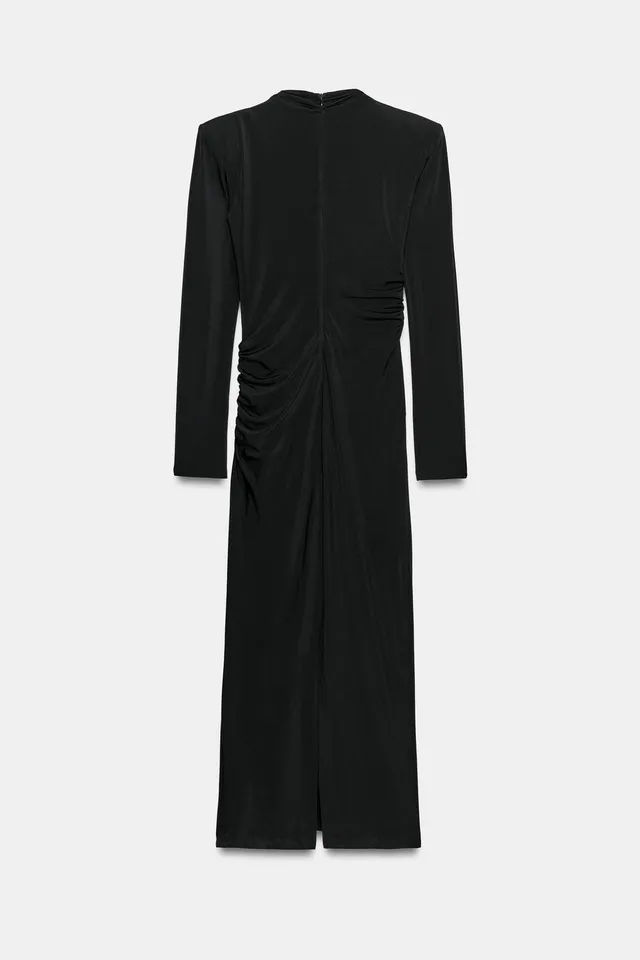 DRAPED MIDI DRESS WITH SHOULDER PADS – image 5