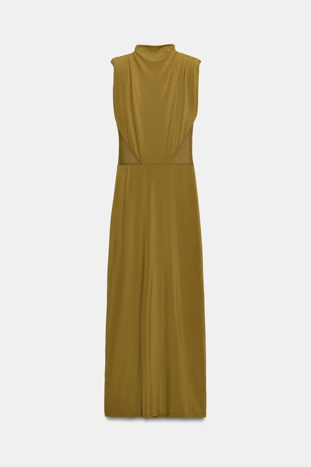 CONTRAST MIDI DRESS WITH SHOULDER PADS – image 5