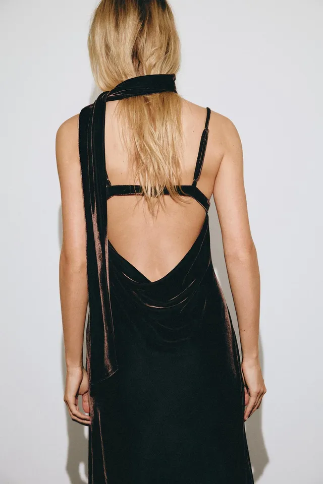 VELVET DRESS WITH SCARF DETAIL – image 3