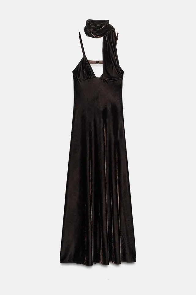 VELVET DRESS WITH SCARF DETAIL – image 4