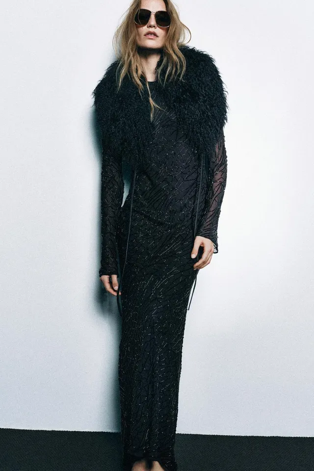 100% VISCOSE BEADED LONG DRESS – image 8