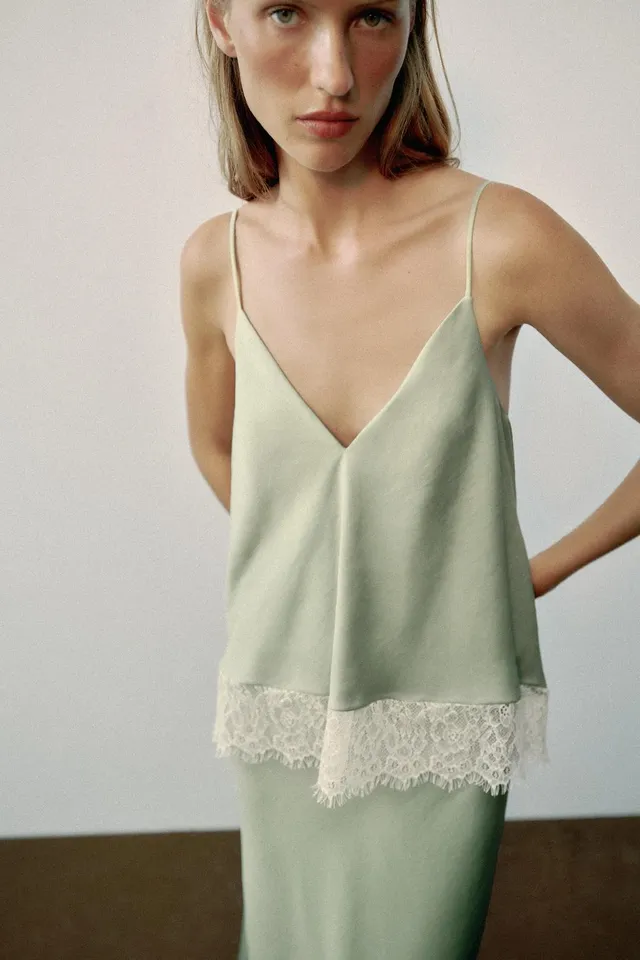 CONTRASTING LACE MIDI CAMISOLE DRESS – image 2