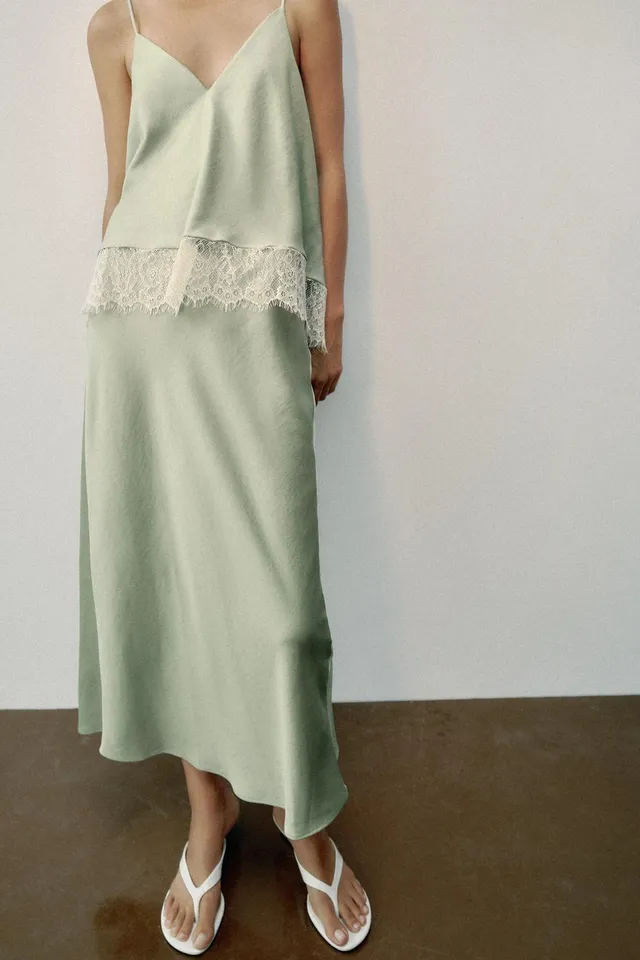 CONTRASTING LACE MIDI CAMISOLE DRESS – image 3