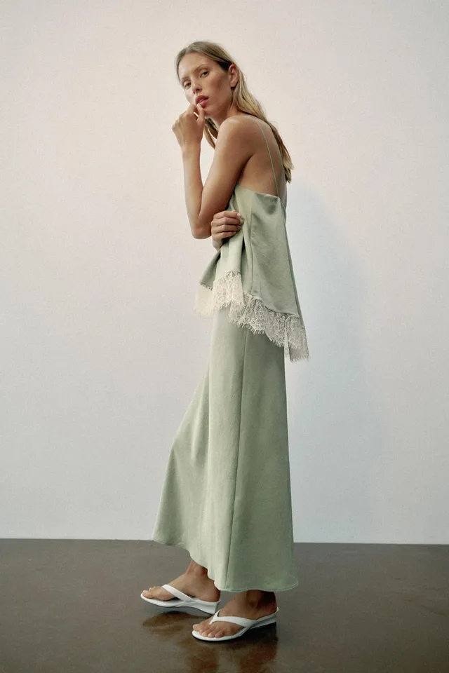 CONTRASTING LACE MIDI CAMISOLE DRESS – image 4