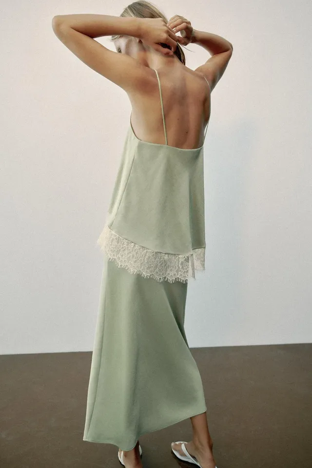 CONTRASTING LACE MIDI CAMISOLE DRESS – image 5