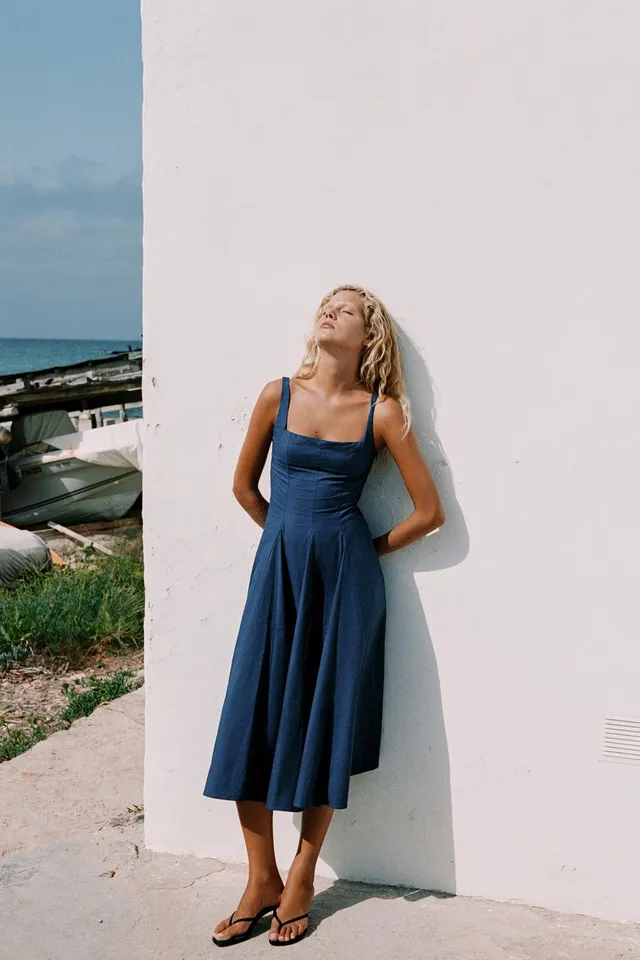 POPELIN GODET MIDI DRESS