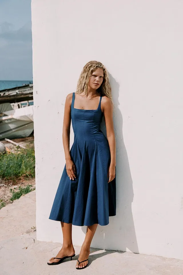 POPELIN GODET MIDI DRESS – image 3