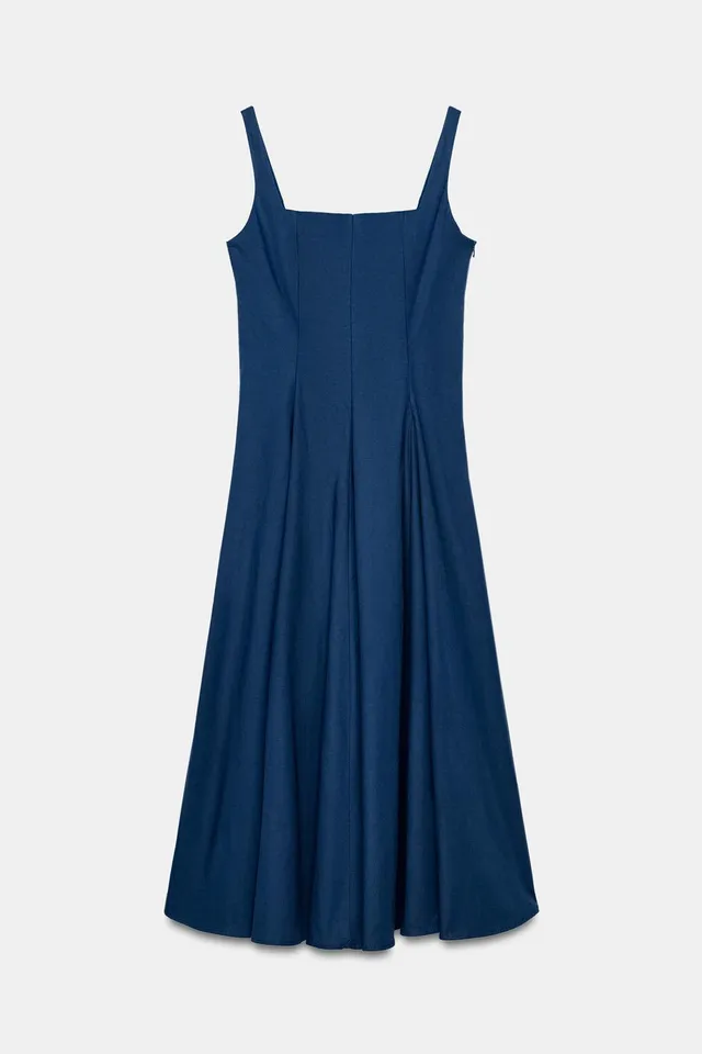 POPELIN GODET MIDI DRESS – image 4