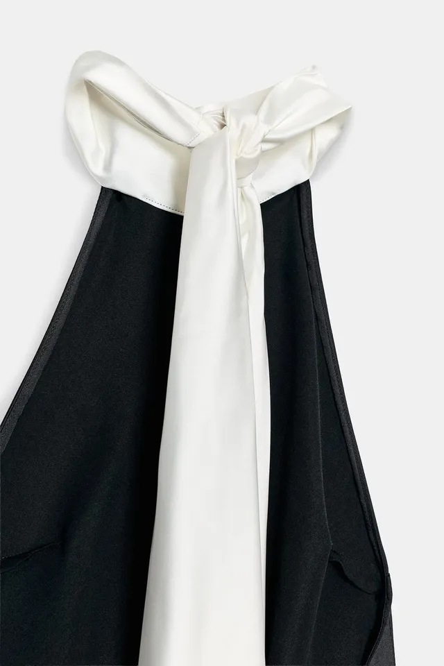 LONG SATIN DRESS WITH TIE – image 10