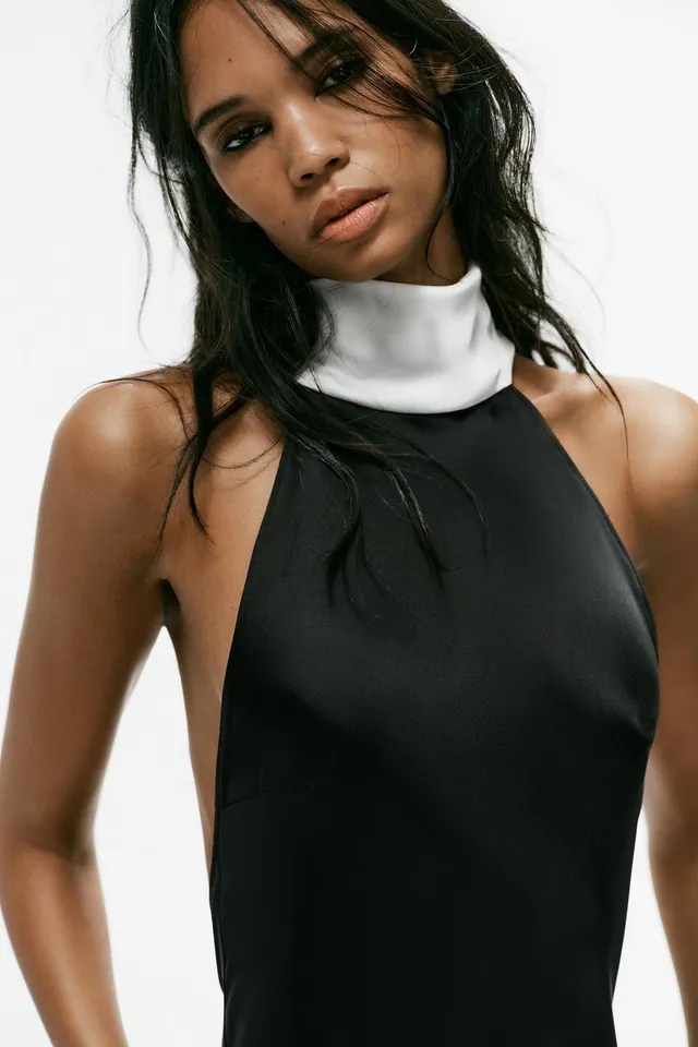 LONG SATIN DRESS WITH TIE – image 3