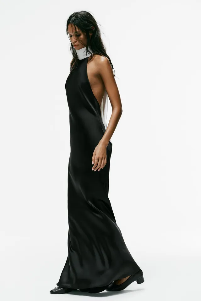 LONG SATIN DRESS WITH TIE – image 4