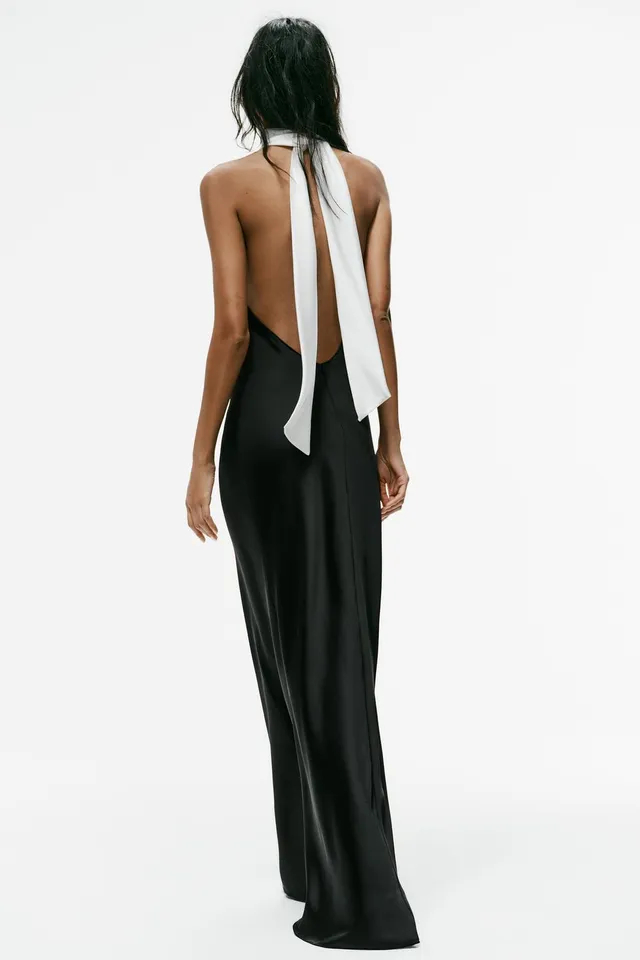 LONG SATIN DRESS WITH TIE – image 6