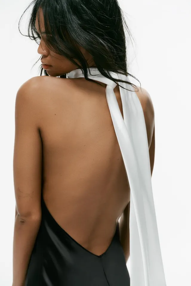 LONG SATIN DRESS WITH TIE – image 7