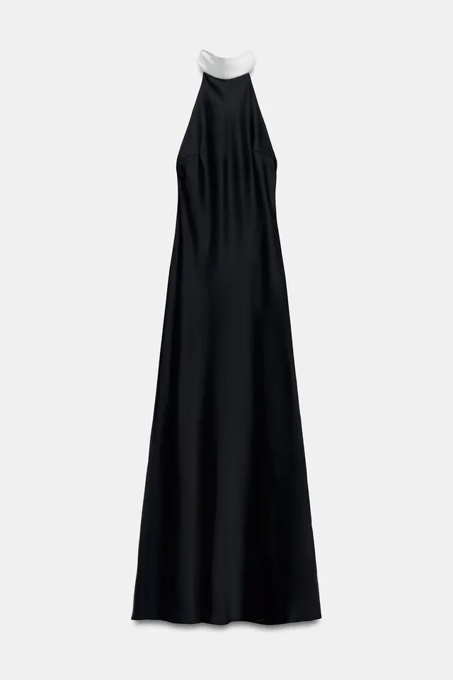 LONG SATIN DRESS WITH TIE – image 8