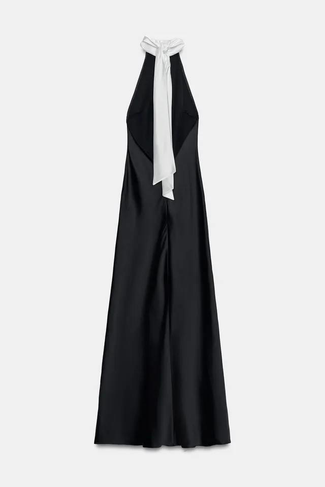 LONG SATIN DRESS WITH TIE – image 9