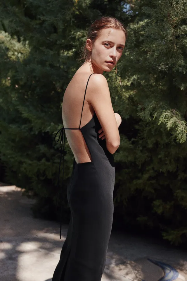 LONG VISCOSE-BLEND STRAPPY DRESS