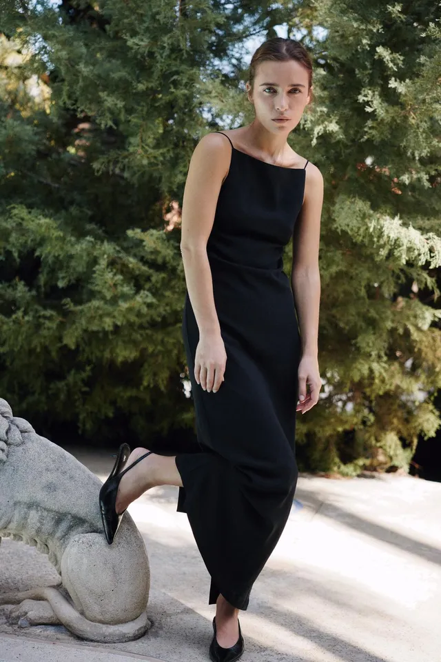 LONG VISCOSE-BLEND STRAPPY DRESS – image 2