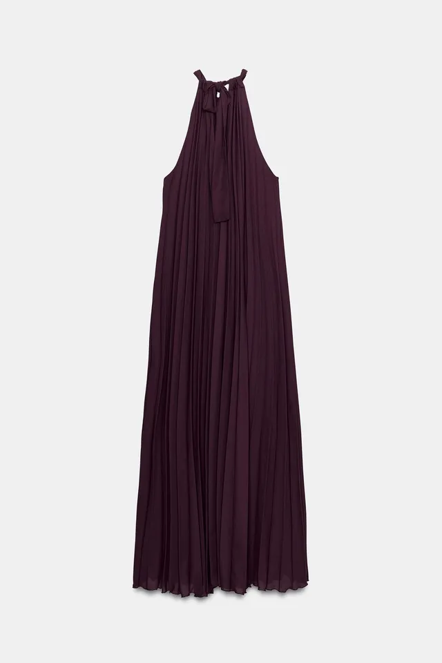 PLEATED MIDI DRESS WITH FLOWER BROOCH – image 7