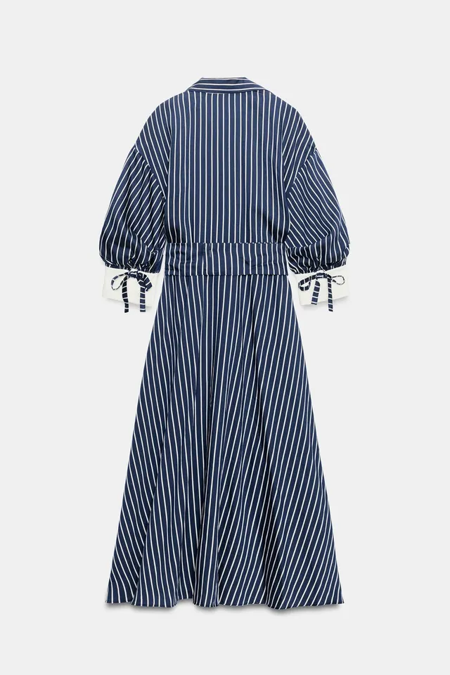 STRIPED BELTED MIDI DRESS – image 10
