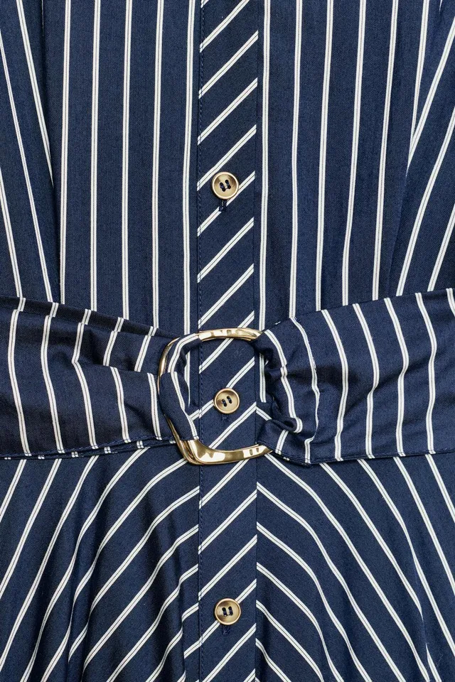 STRIPED BELTED MIDI DRESS – image 11