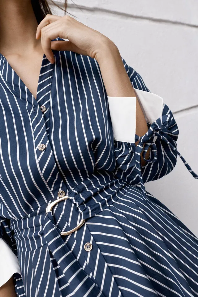 STRIPED BELTED MIDI DRESS – image 6