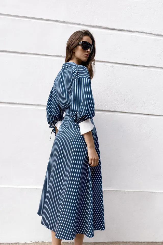 STRIPED BELTED MIDI DRESS – image 7