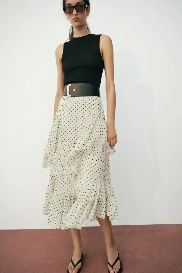 COMBINED POLKA DOT RUFFLED DRESS WITH BELT