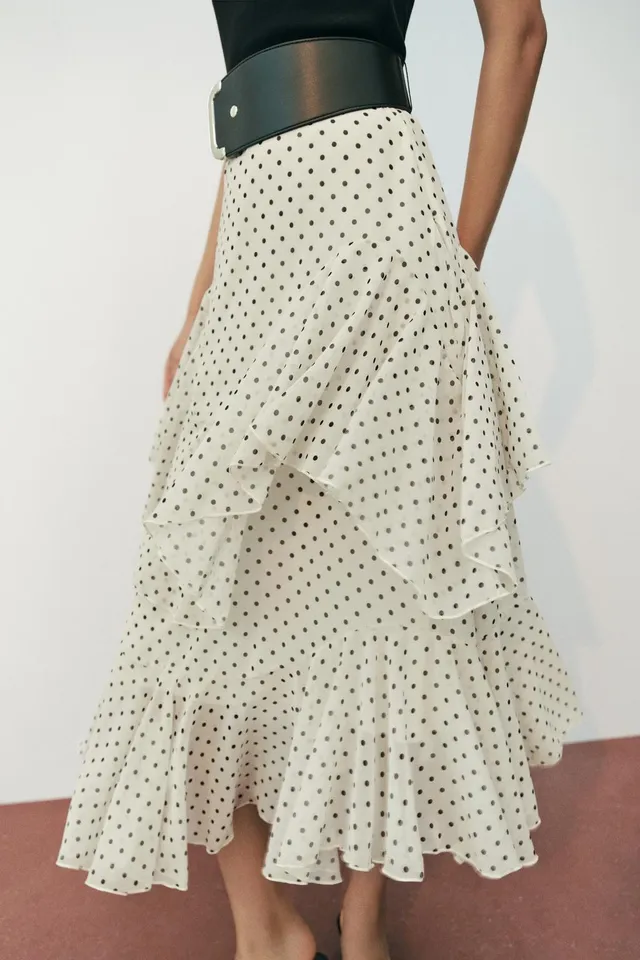 COMBINED POLKA DOT RUFFLED DRESS WITH BELT – image 3