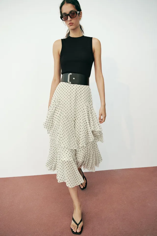COMBINED POLKA DOT RUFFLED DRESS WITH BELT – image 4