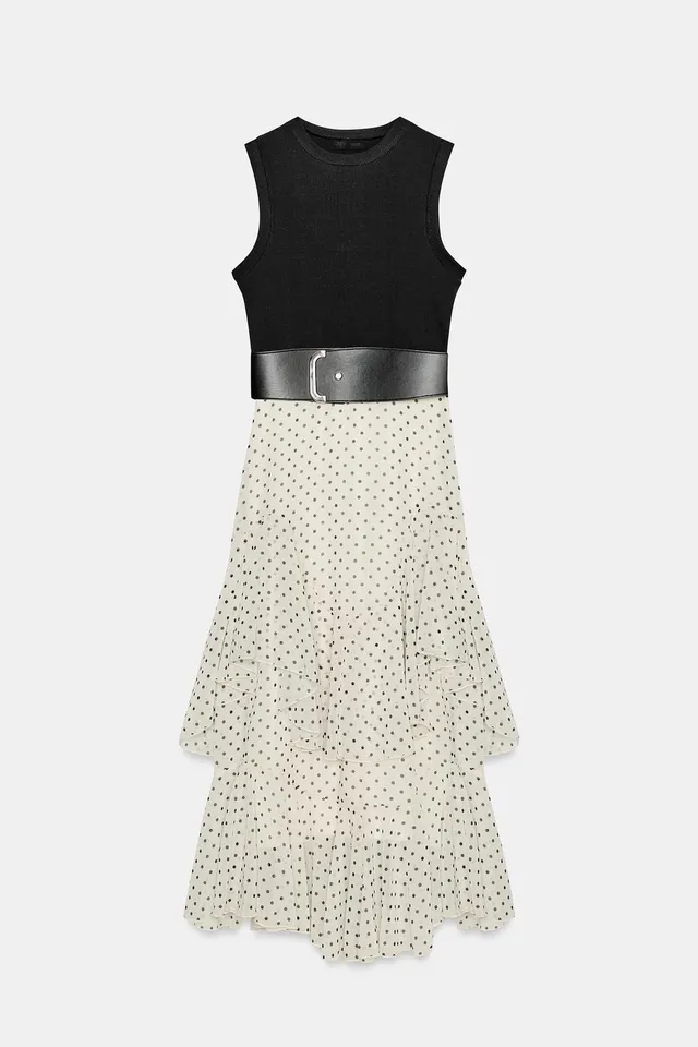 COMBINED POLKA DOT RUFFLED DRESS WITH BELT – image 6