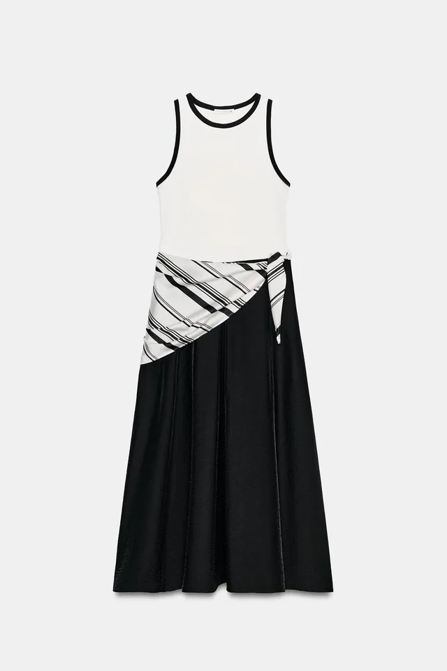 CONTRASTING SCARF MIDI DRESS – image 2