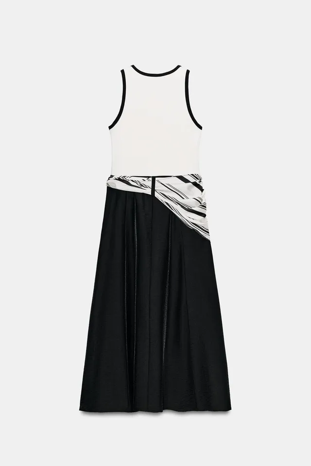 CONTRASTING SCARF MIDI DRESS – image 3