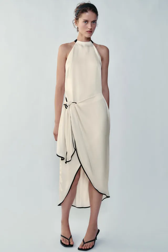 CONTRAST PIPING MIDI DRESS