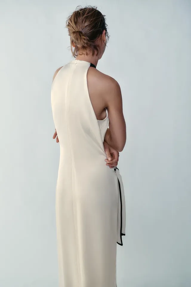 CONTRAST PIPING MIDI DRESS – image 4