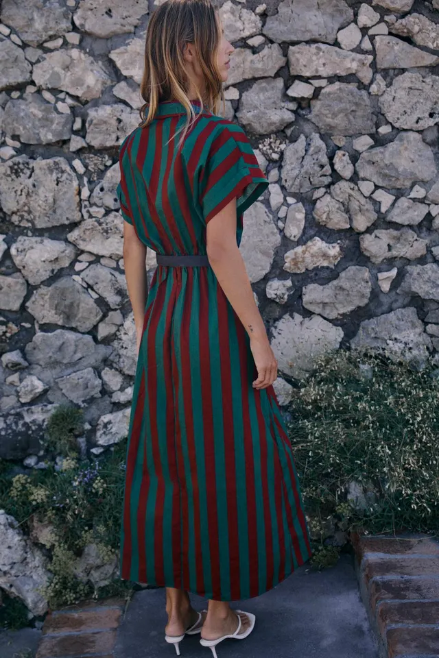 STRIPED BELTED MIDI SHIRT DRESS – image 4