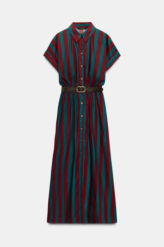 STRIPED BELTED MIDI SHIRT DRESS – image 6