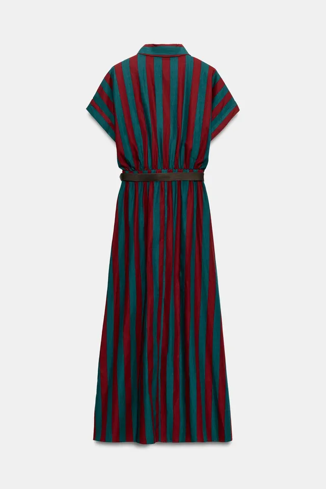 STRIPED BELTED MIDI SHIRT DRESS – image 7